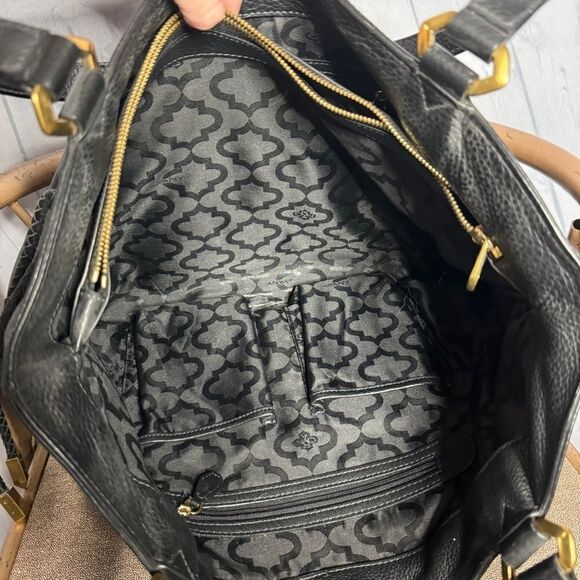 Oryany black supple leather braided drawstring tassel sides slouchy hobo bag - Picture 7 of 13